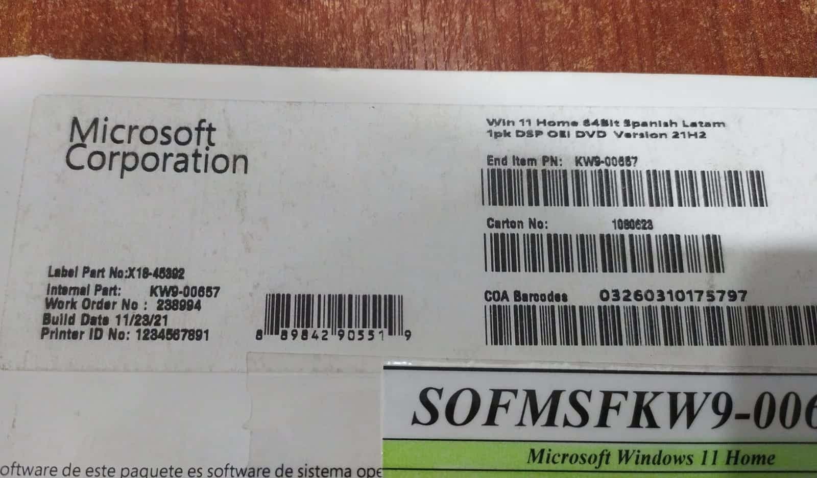 Licencia Windows 11 Home 64 Bit Español Latam 1PK DSP / OEM DVD — imagen 2