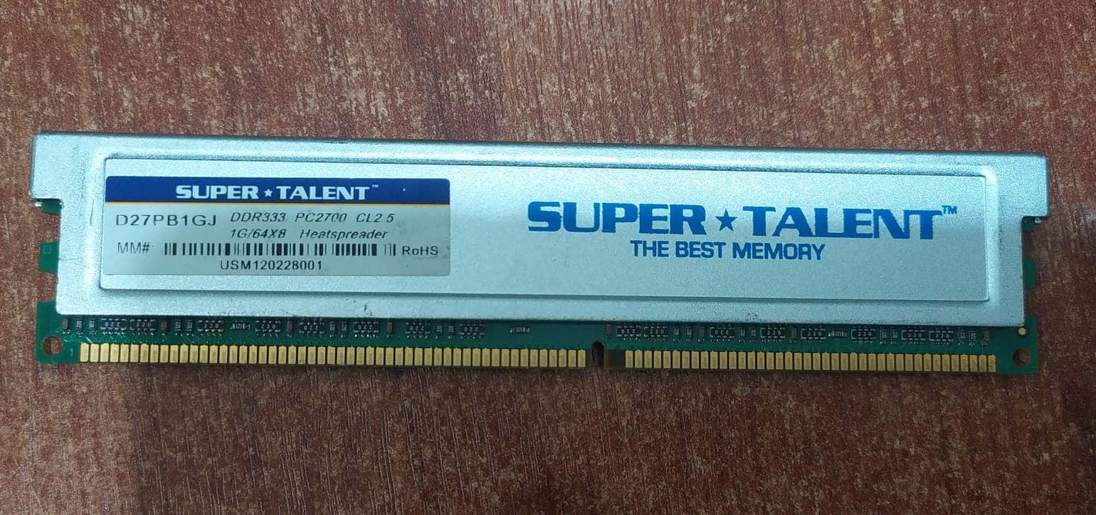 Memoria RAM SUPER TALENT D27PB1GJ DDR333 PC2700 1GB CL2.5 Heatspreader (PCs con DDR1) — imagen 1