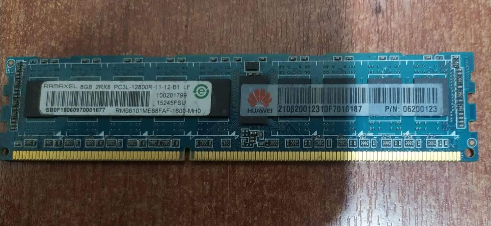 Memoria RAMAXEL RMS6101ME68FAF-1600-MH0 8GB DDR3L ECC 2Rx8 1600MHz PC3L-12800R Para Servidores — imagen 1
