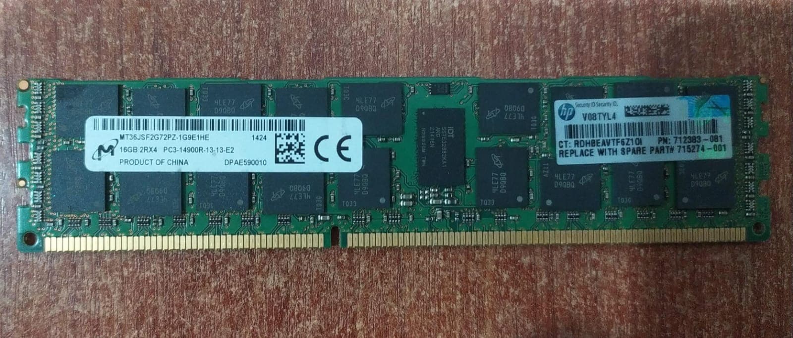 Memoria Servidor Micron 16 GB PC3‑14900R DDR3‑1866 ECC PC3 Registered MT36JSF2G72PZ‑1G9E — imagen 1