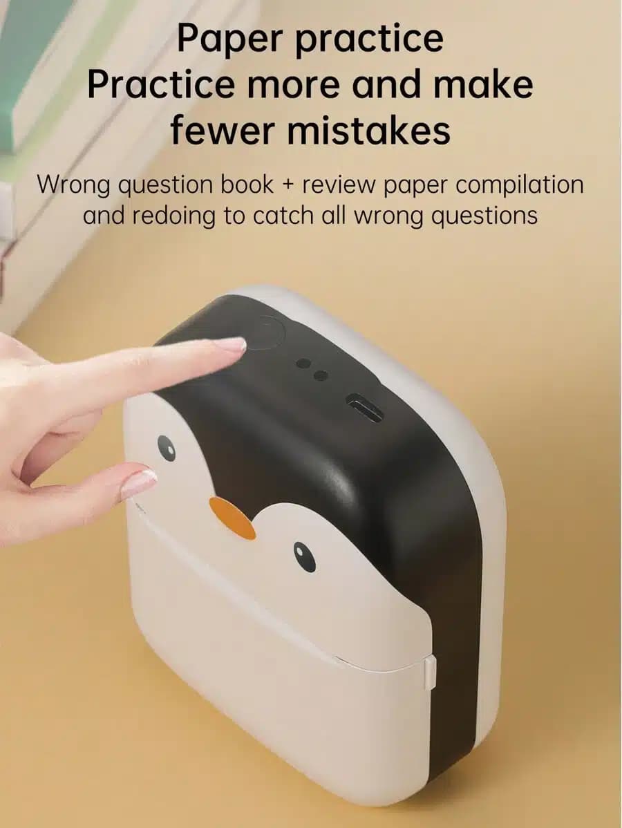 Mini impresora portátil C9 recargable con lindo diseño de pingüino+ rollo de papel térmico — imagen 5