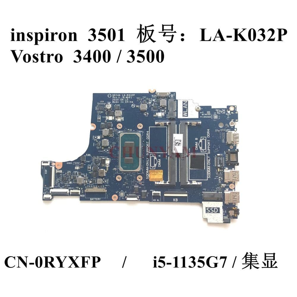 Motherboard LA-K032P| i5-1135G7 ell Inspiron 15 3501 Vostro 3400 3500, RYXFP, CN-0RYXFP — imagen 1