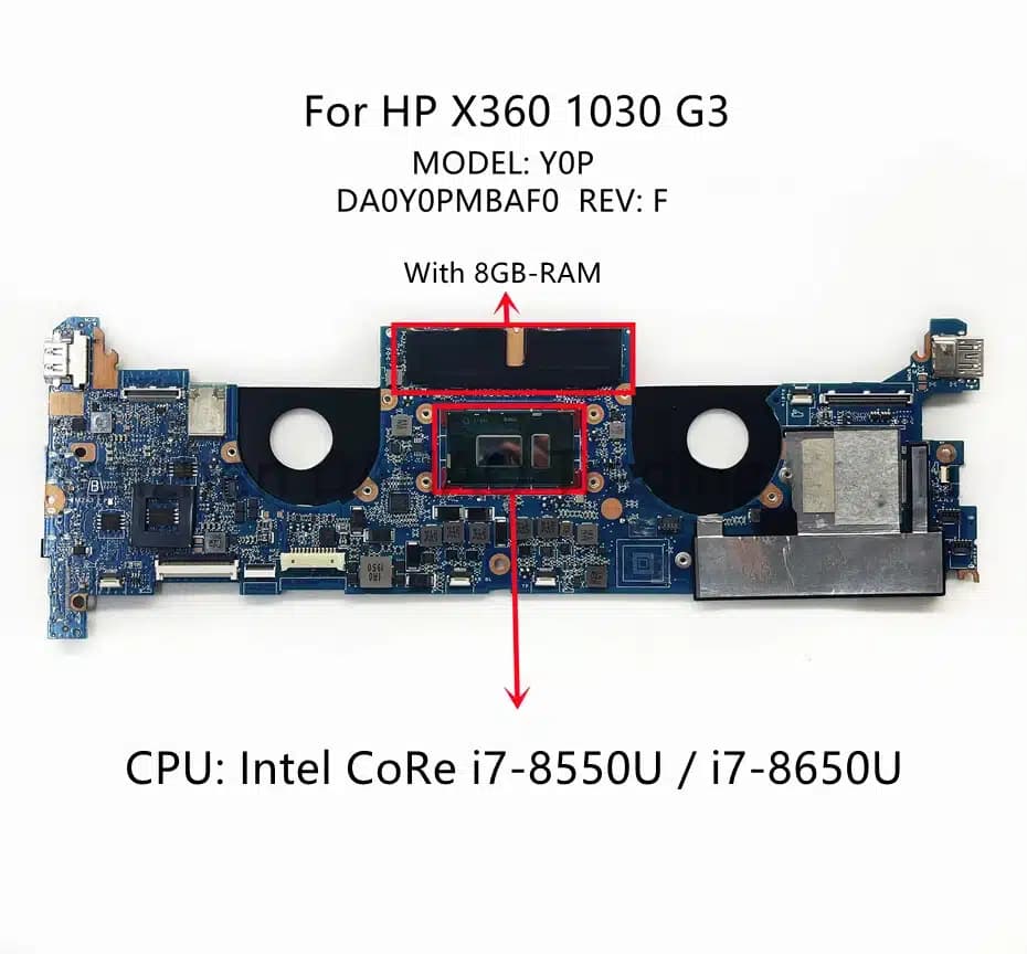 Placa Madre HP EliteBook x360 1030 G3 DA0Y0PMBAF0 REV F L31867‑601 i7‑8650U 8ª Gen — imagen 1