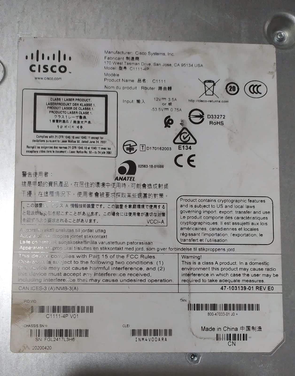 Router Cisco C1111-4P ISR 1100 Series 4 Puertos Gigabit Usado Para Redes Empresariales — imagen 3
