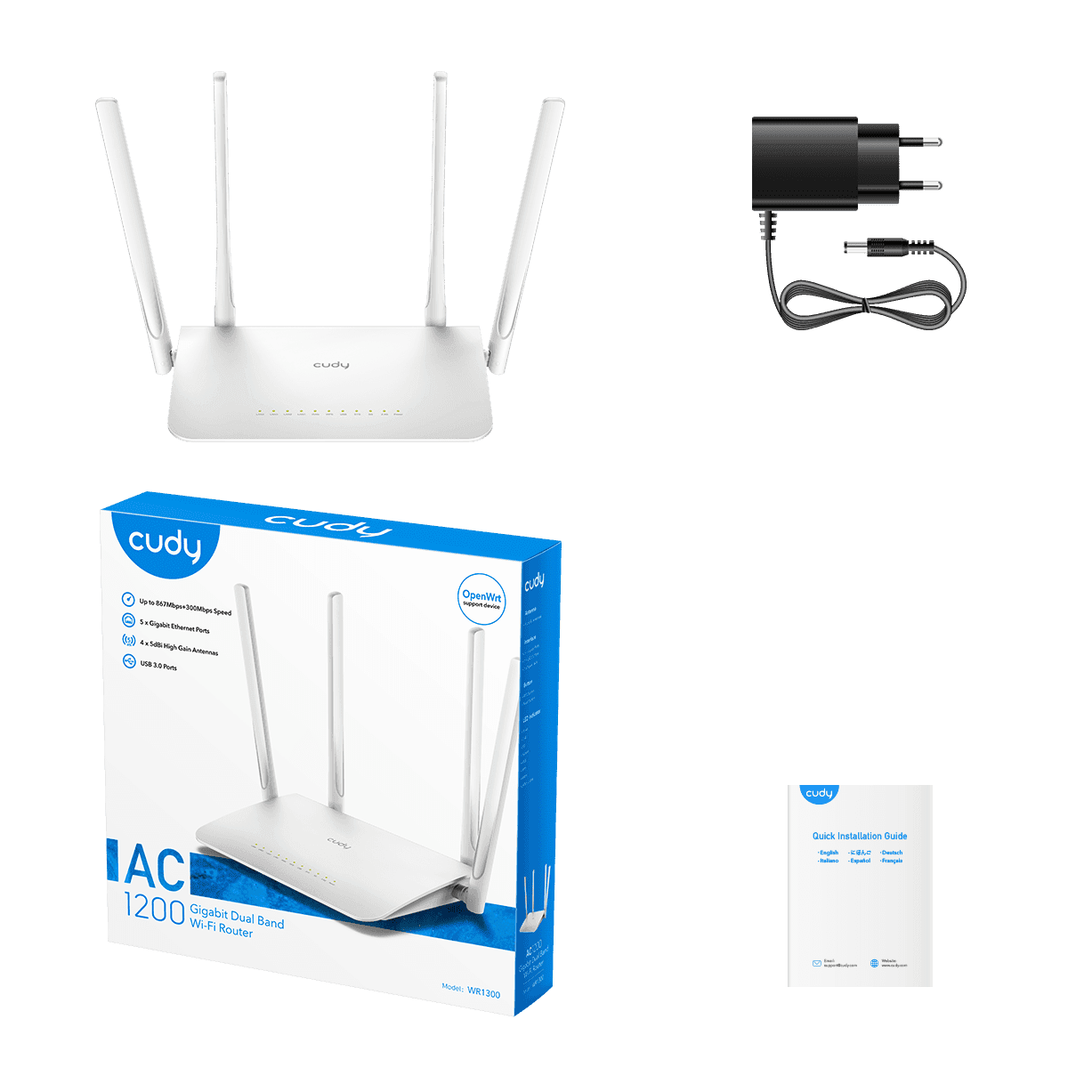 ROUTER Wi-Fi | CUDY | WR1300 | AC1200 Gigabit Dual Band | 12V 1A — imagen 1