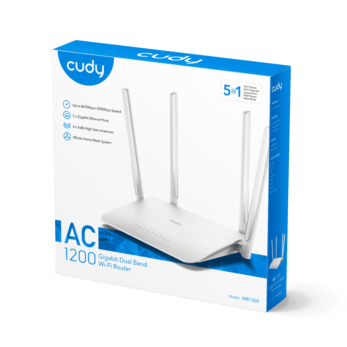ROUTER Wi-Fi | CUDY | WR1300 | AC1200 Gigabit Dual Band | 12V 1A — imagen 3