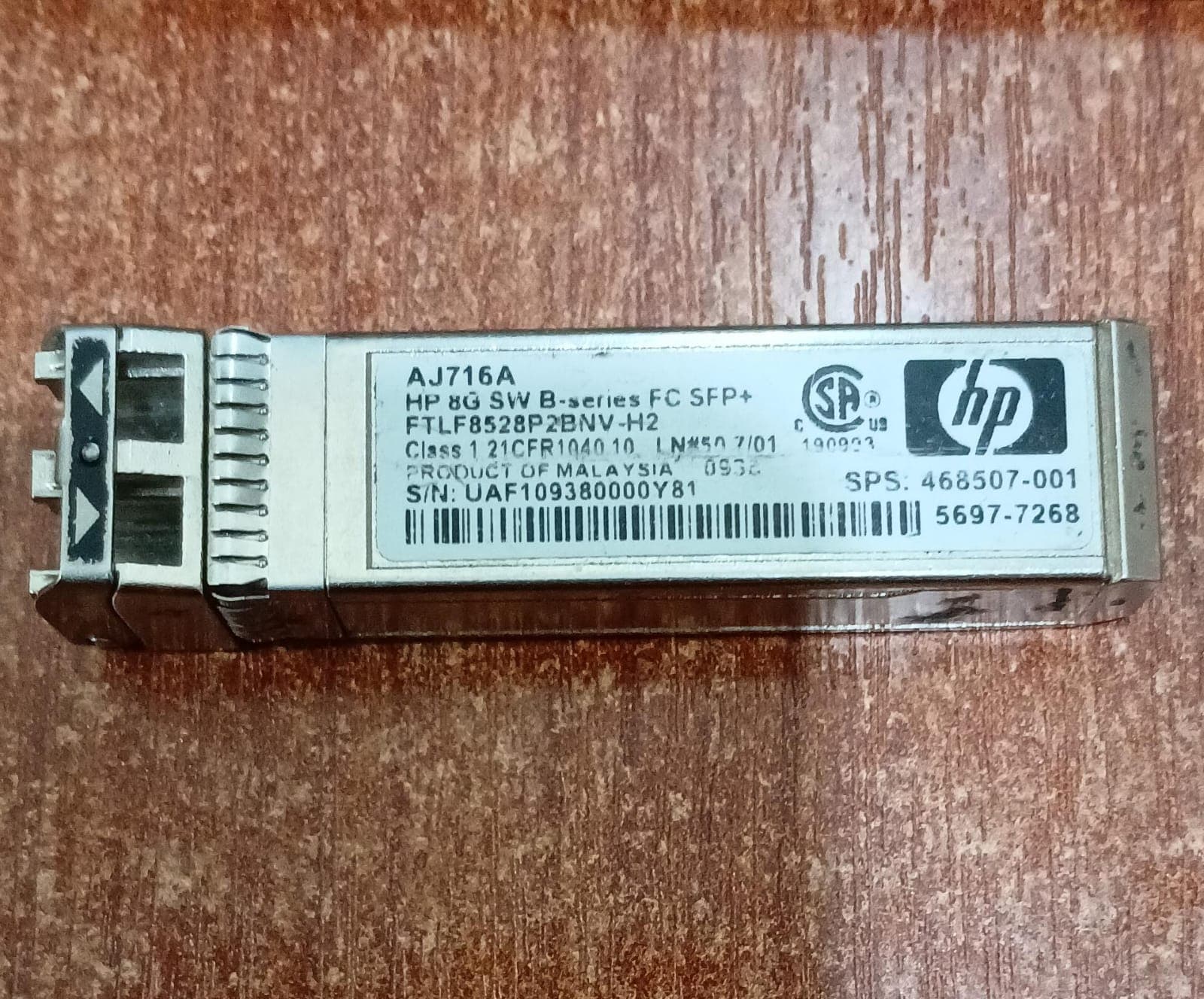 Transceptor HP / HPE AJ716A 8G SFP+ Canal de Fibra de Onda Corta (SPS 468507‑001) — seminuevo — imagen 4