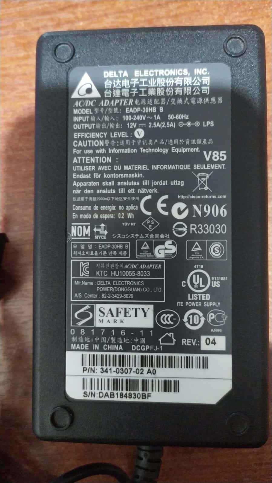 Transformador | Adaptador | Fuente de Poder | DELTA ELECTRONICS | EADP-30HB B | 12V 2.5A LPS | AC/DC ADAPTER — imagen 4