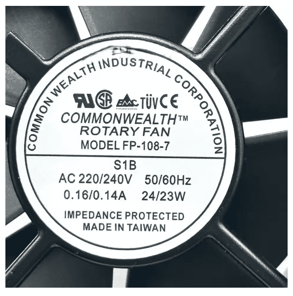 Ventilador axial | Fp-108-7 | S1 B | AC220/240V 0.16/0.14A 50/60Hz 24/23W | Marco de Metal 127×127×38mm — imagen 2