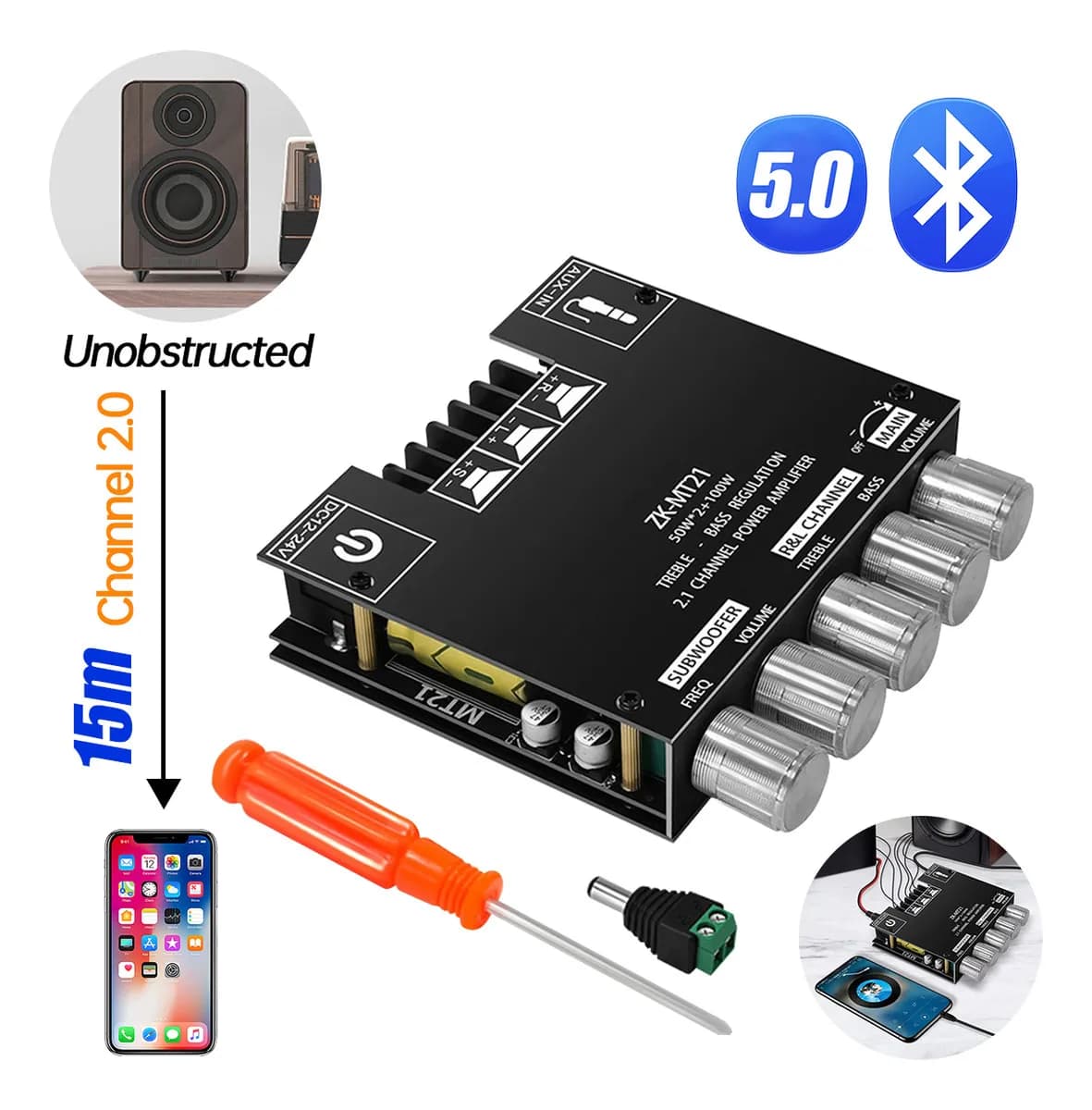 ZK-MT21 | Placa Amplificadora Bluetooth 2.1 50W+50W+100W | Nuevo — imagen 2