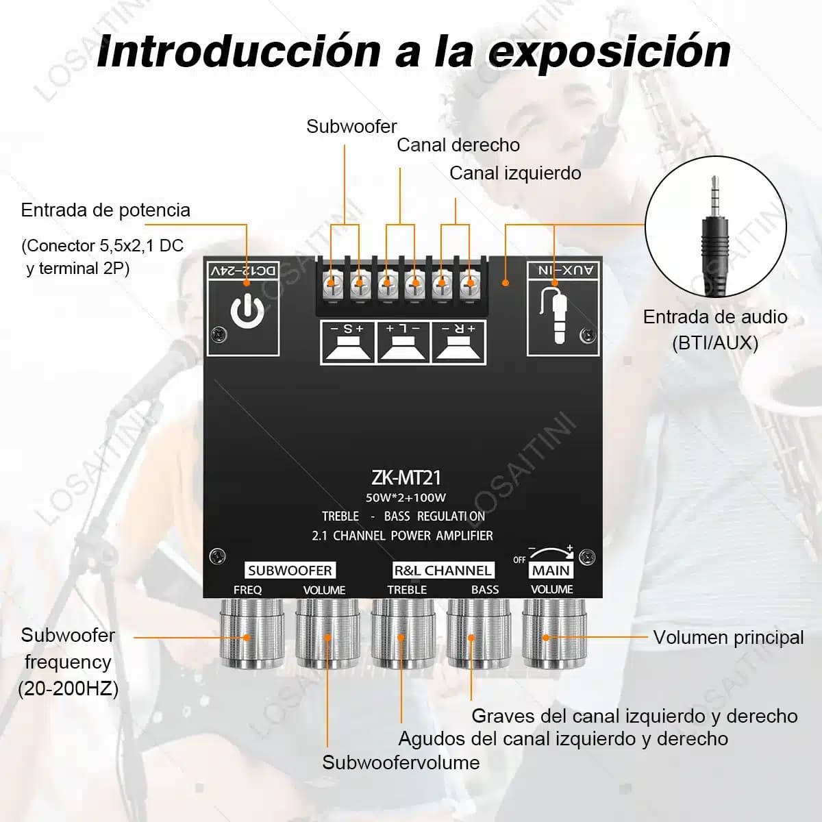 ZK-MT21 | Placa Amplificadora Bluetooth 2.1 50W+50W+100W | Nuevo — imagen 4