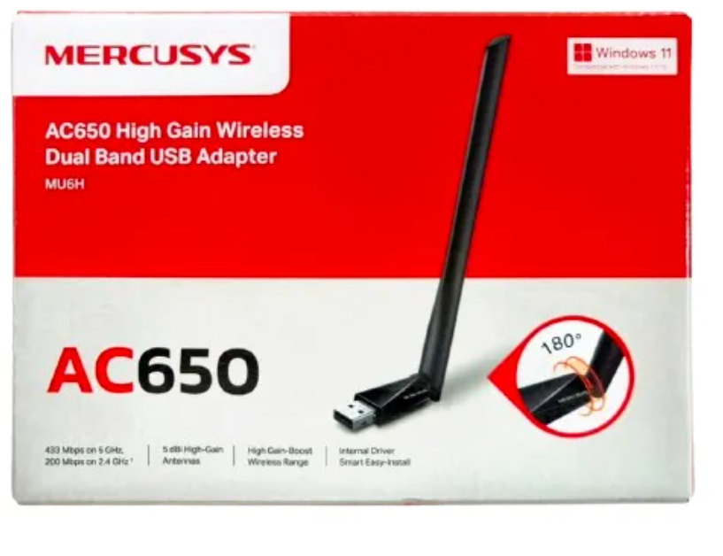 Adaptador USB Wi-Fi MERCUSYS MU6H AC650 Alta Ganancia Dual Band (200+433 Mbps)