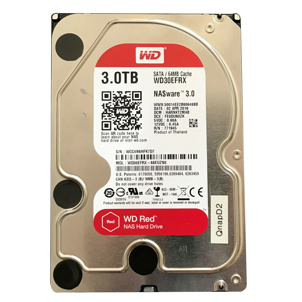 Disco Duro HDD Western Digital WD30EFRX 3TB NAS SATA 64MB Cache 5400RPM (WD Red)