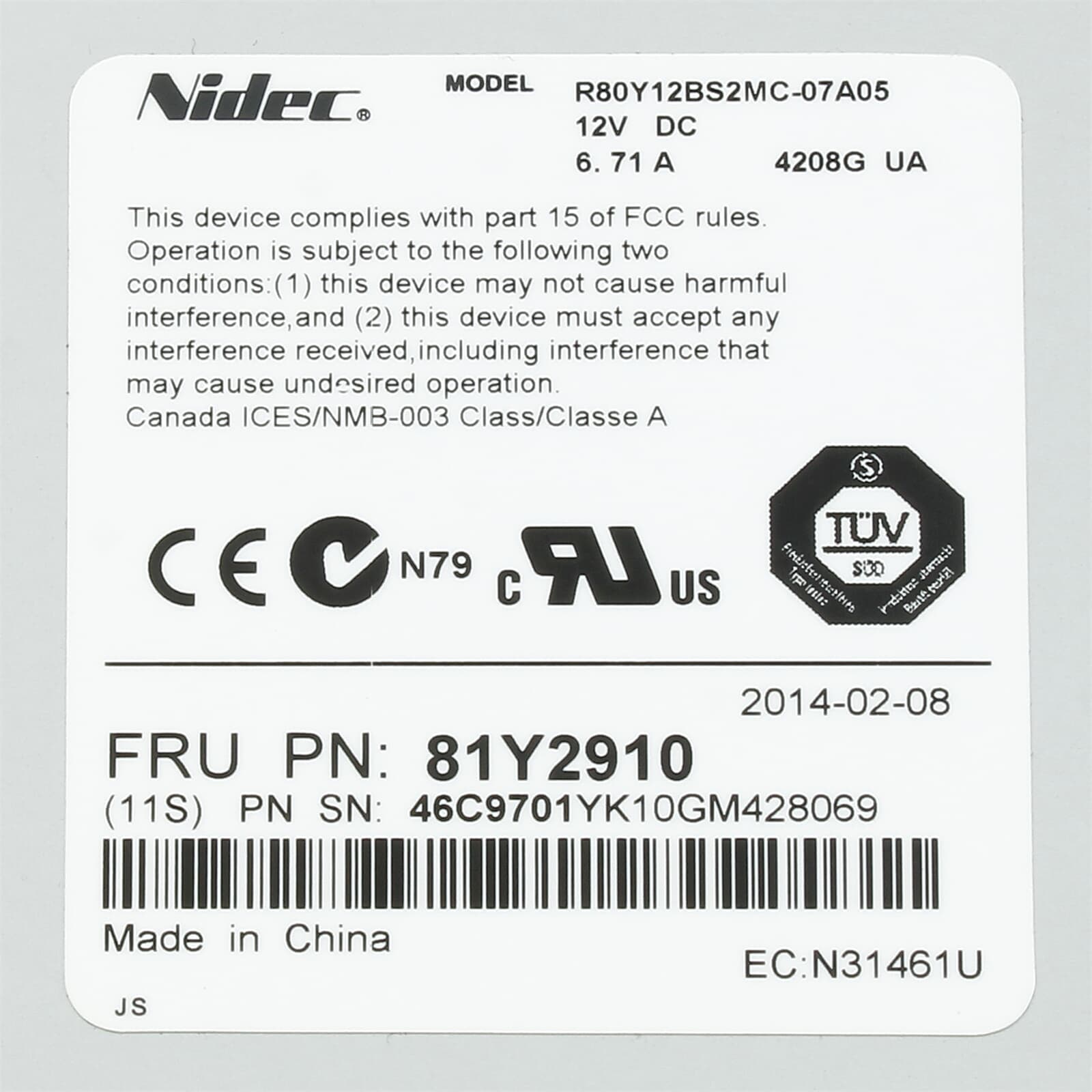 Módulo de Ventilador NIDEC R80Y12BS2MC-07A05 12V 6.71A FRU 81Y2910 SERVIDOR IBM FLEX SYSTEM - Image 2