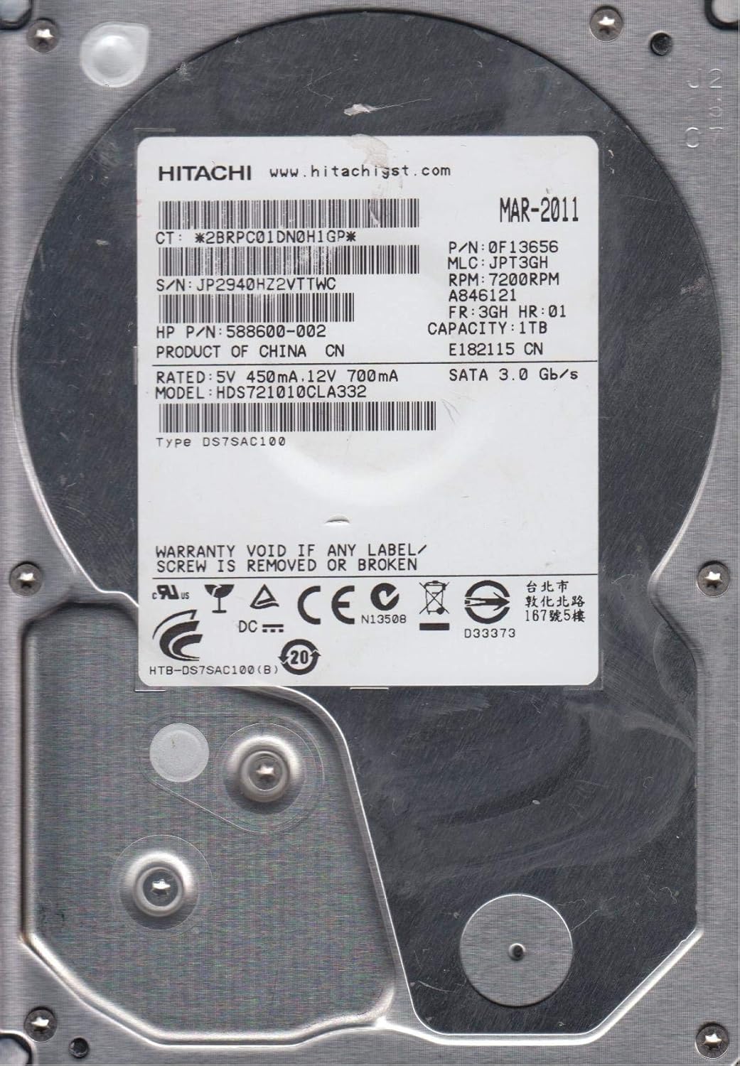 Disco Duro Interno Hitachi HUA722010CLA330 1TB 7200RPM SATA 3Gb/s 3.5" – Enterprise Class