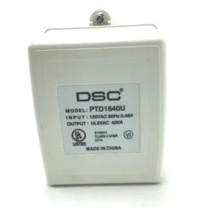 Transformador AC DSC PTD1640U 16.5VAC 40VA Plug-in Compatible con Paneles DSC y Honeywell