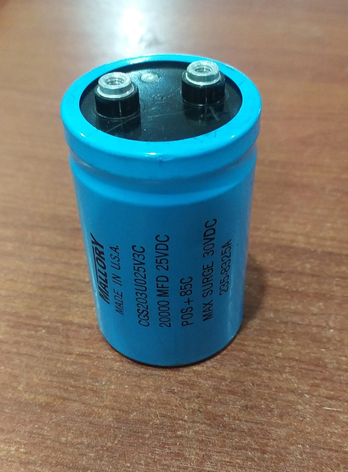 Condensador Electrolítico Mallory CGS203U025V3C 20000uF 25VDC positivo +85°C Máxima Sobrecarga30VDC - Image 2