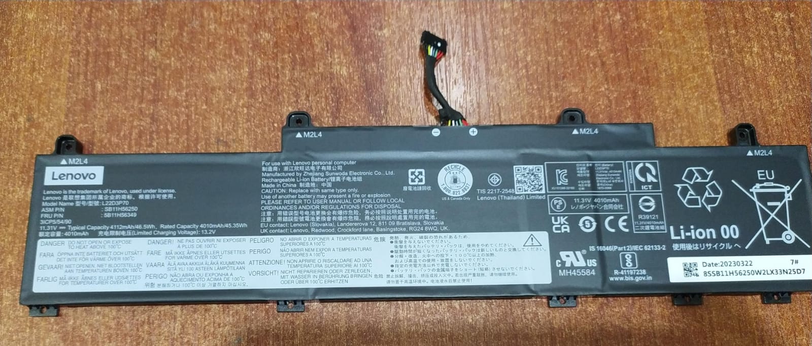 Batería para Laptop Lenovo L22D3P70 46.5Wh 11.31V 3 Celdas (Compatible con ThinkPad L14/L15 Gen 4)