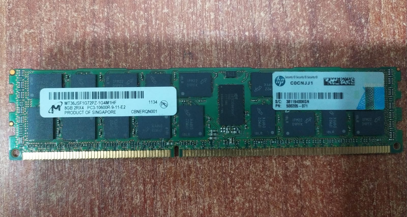 Memoria RAM Micron MT36JSF1G72PZ‑1G4M1HF 8 GB DDR3 ECC Registered 1333 MT/s