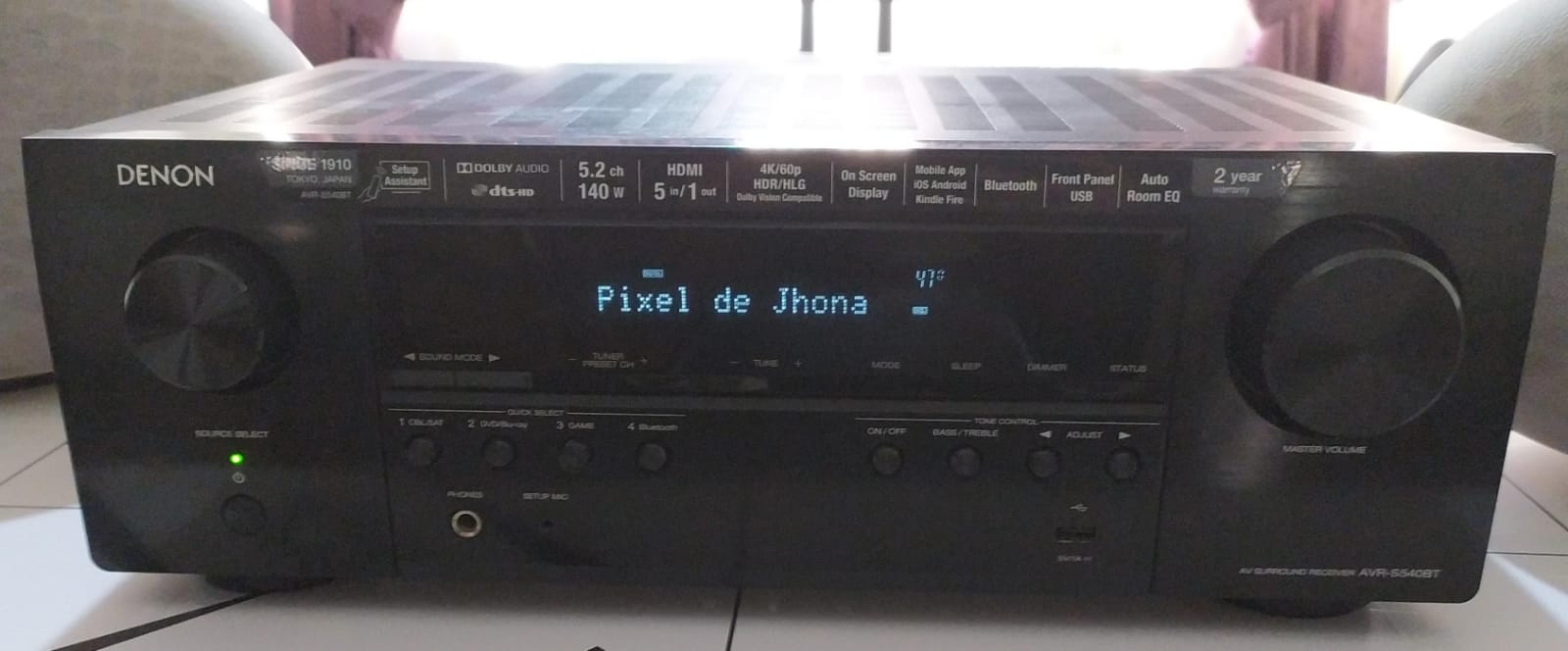 (AMPLIFICADOR AV) Denon AVR-S540BT (5.2 canales, Bluetooth, 4K Pass-Through) Ideal cine en casa