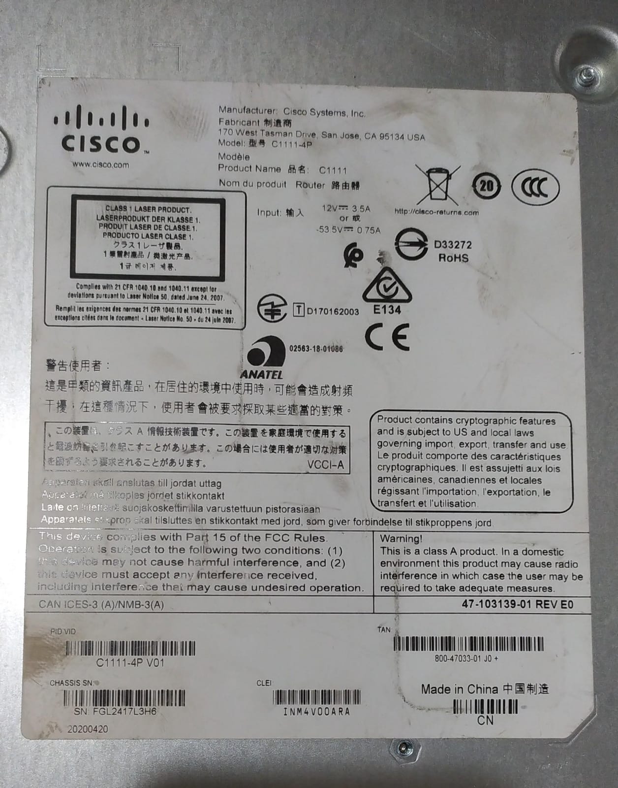 Router Cisco C1111-4P ISR 1100 Series 4 Puertos Gigabit Usado Para Redes Empresariales - Image 3