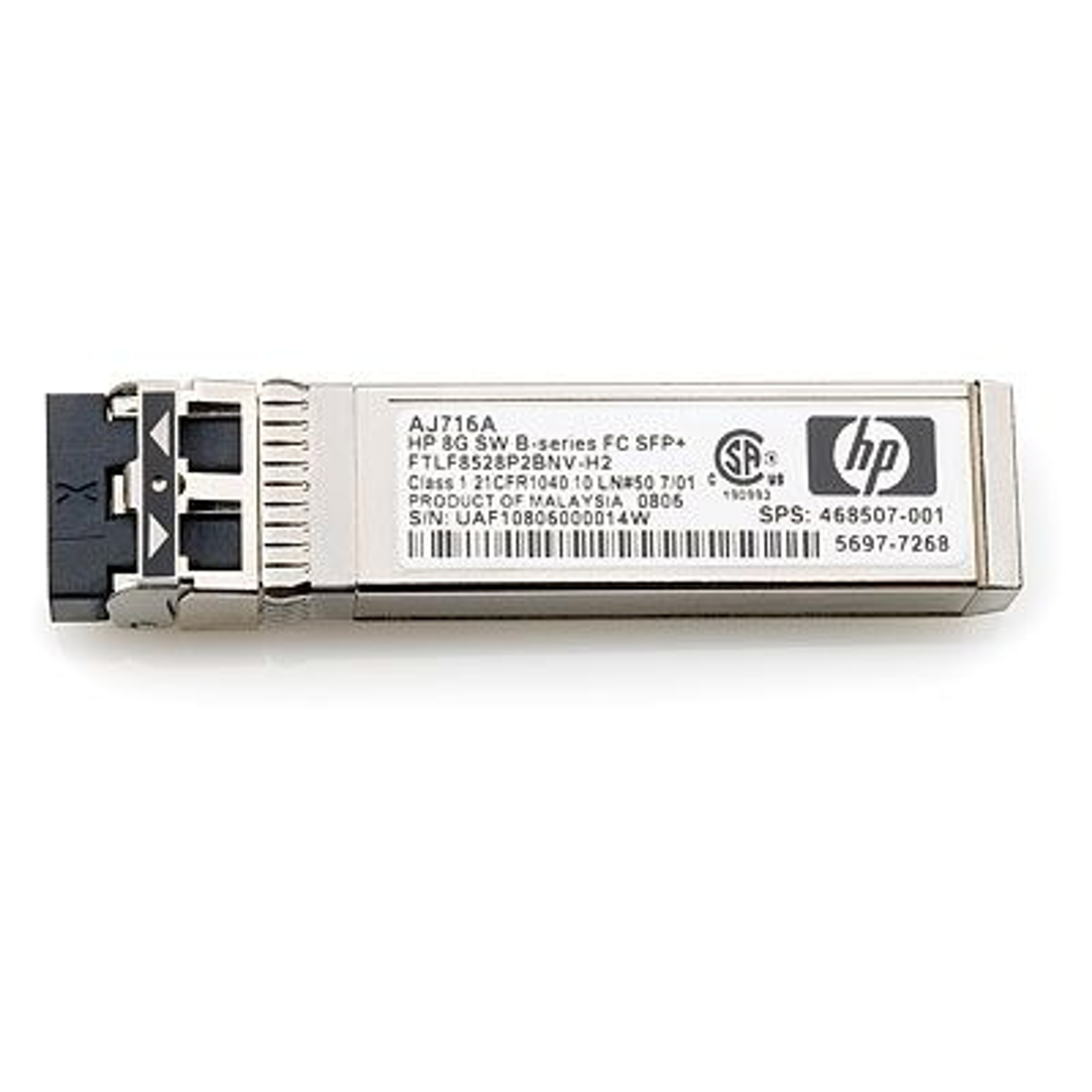 Transceptor HP / HPE AJ716A 8G SFP+ Canal de Fibra de Onda Corta (SPS 468507‑001) — seminuevo