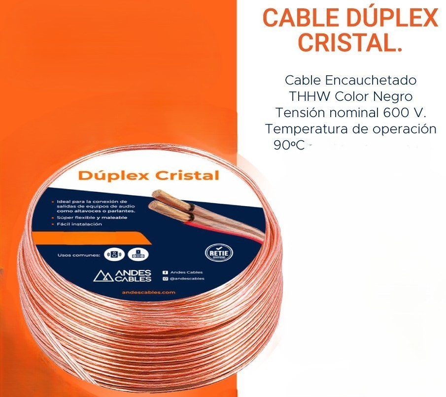 Cable Andes Gemelo 2×16 AWG · Duplex Cristal · 96 m · Nuevo - Image 2