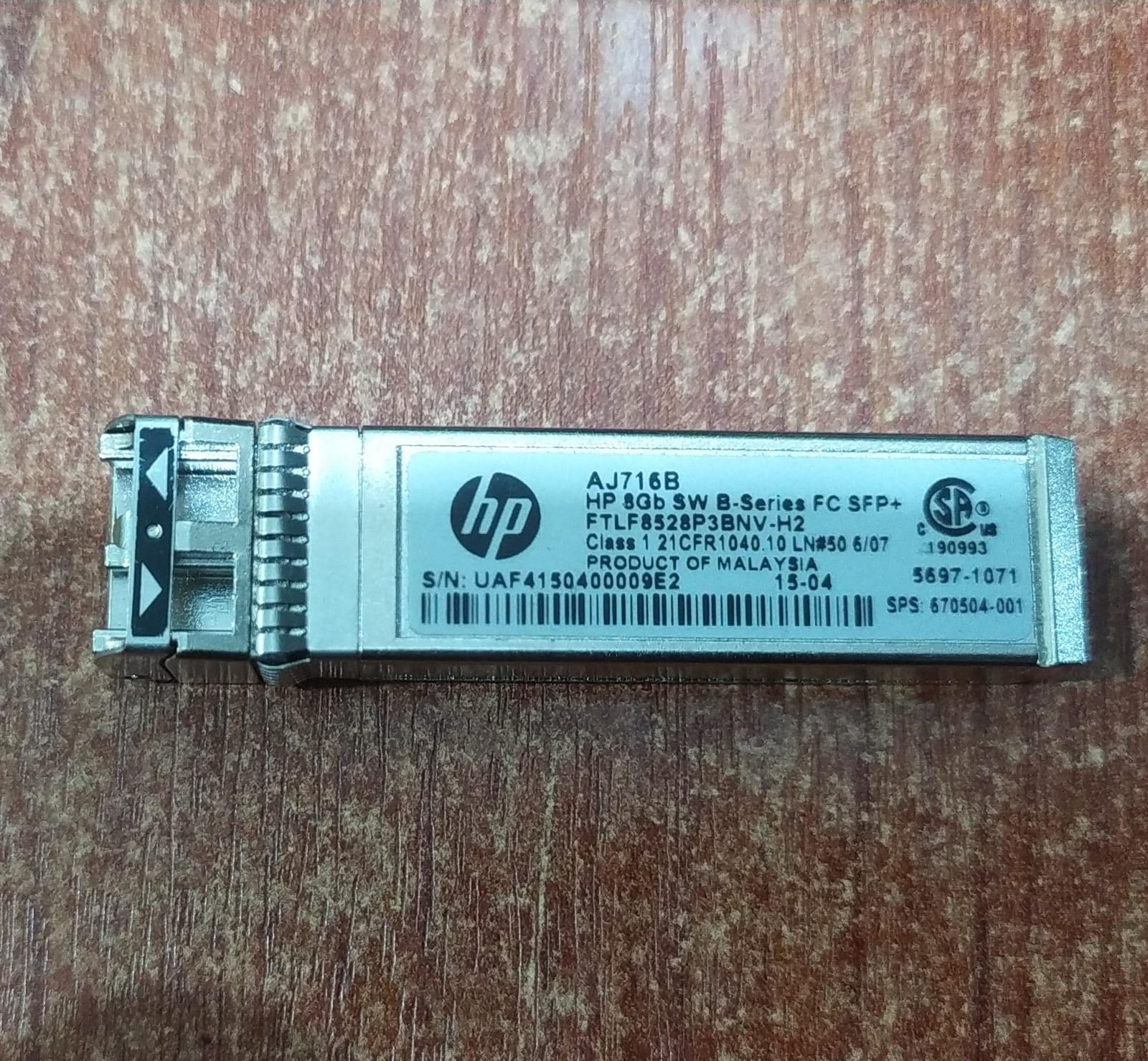 Módulo SFP+ HP AJ716B 8G SW B‑Series FC — 670504‑001 — Seminuevo - Image 2