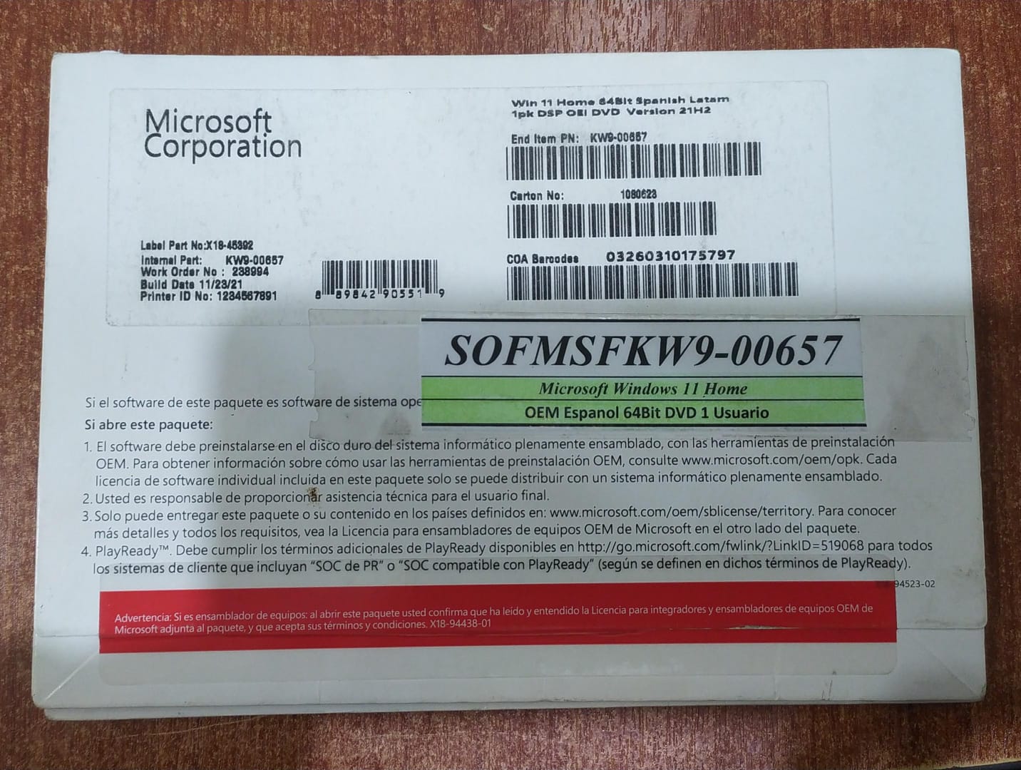 Licencia Windows 11 Home 64 Bit Español Latam 1PK DSP / OEM DVD