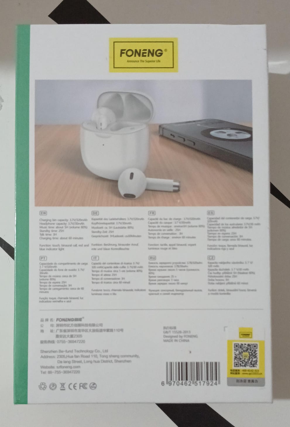 Audífonos Bluetooth Foneng BL109 TWS – Mini, USB‑C, 5 h música - Image 2