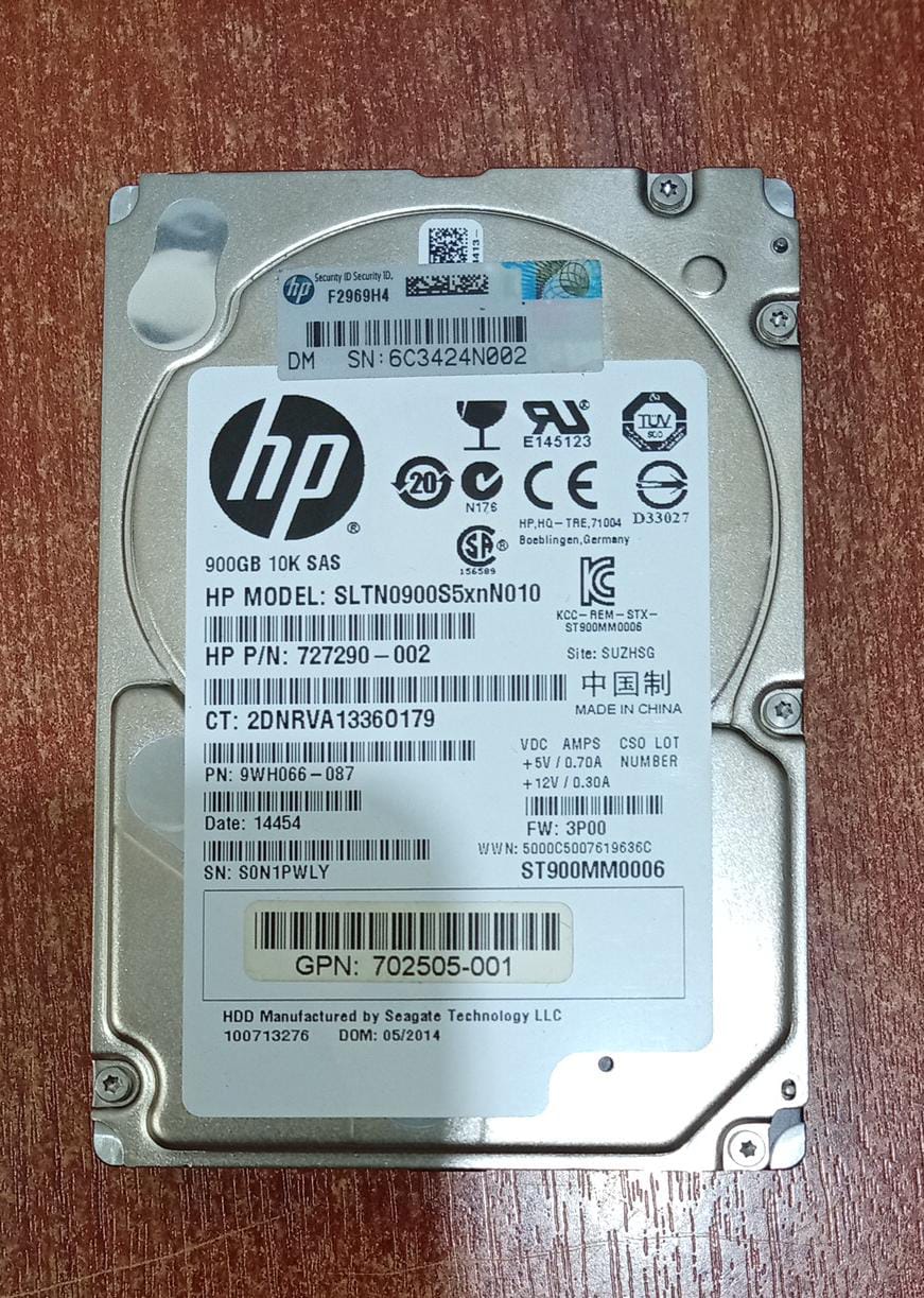 Disco duro HP 900 GB SAS 10K 2.5″ (P/N 727290‑002 / SLTN0900S5XNN010) – Seminuevo