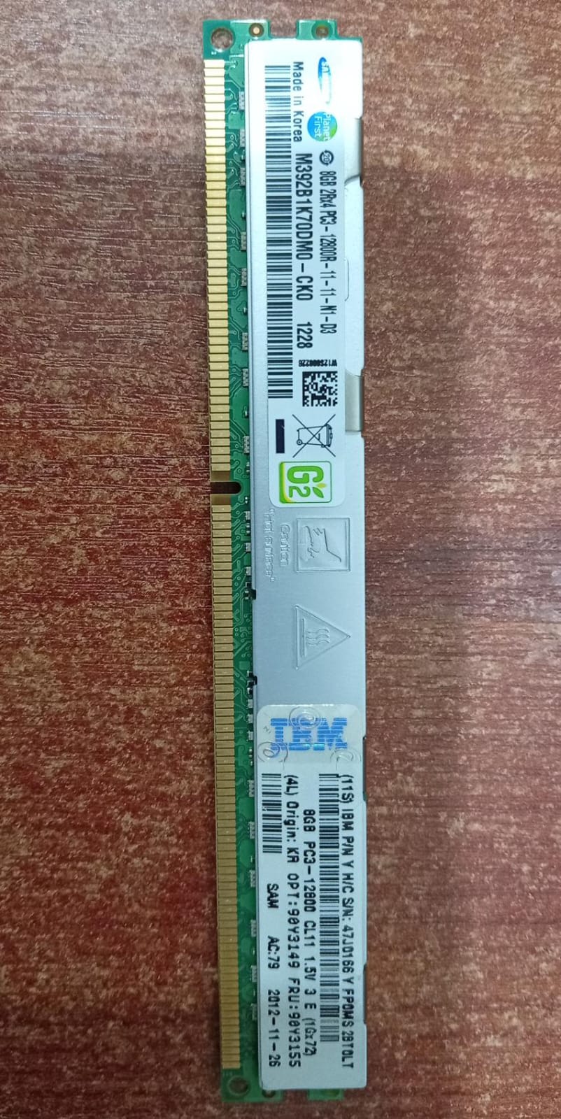 Memoria RAM Samsung M392B1K70DM0-CK0 8GB DDR3 PC3‑12800R ECC RDIMM 240‑Pin (2Rx4) – Seminueva