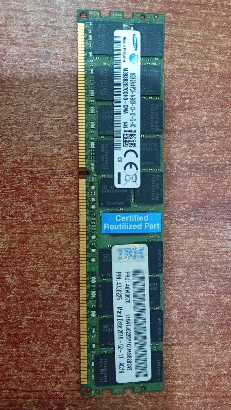 Módulo RAM Samsung M393B2G70QH0‑CMA 16 GB DDR3‑1866 PC3‑14900R ECC Registered (2Rx4) — Seminuevo