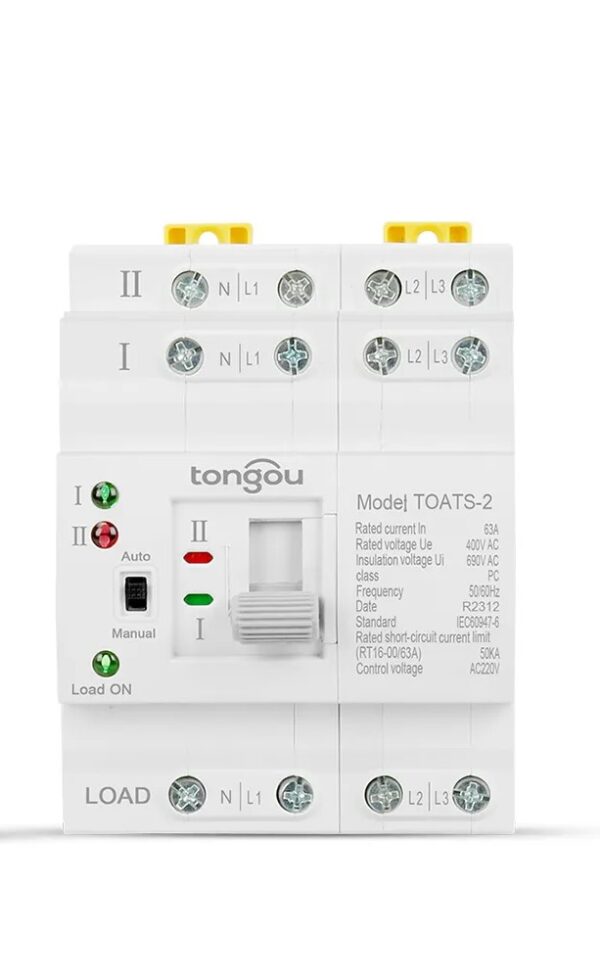 Interruptor de transferencia automática | Alimentación ininterrumpida dual | Riel DIN TOATS 4P - 220V 63A | TONGOU | ATS