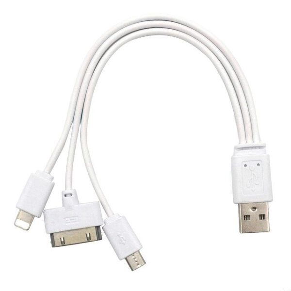 Cable USB tipo A combinado 3 en 1 | Lightning, 30 pines y Micro USB | Blanco
