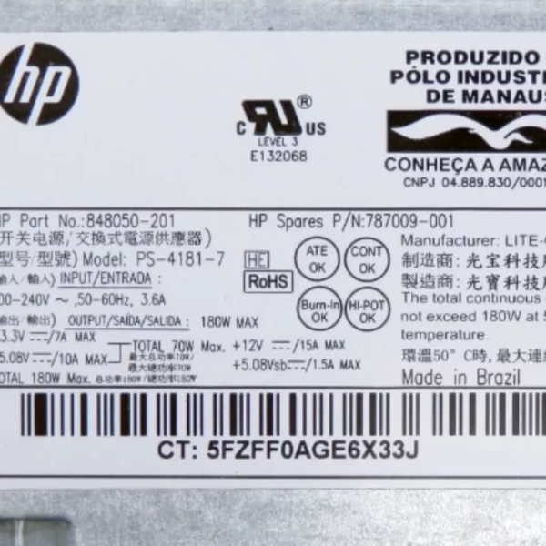 Fuente de Poder / Alimentación | PS-4181-7 | 848050-001 | 180W | 80Plus Bronze | HP ProDesk 400 G2, G3, G4 SFF y Pavilion Slimline 260, 450 series - Image 2